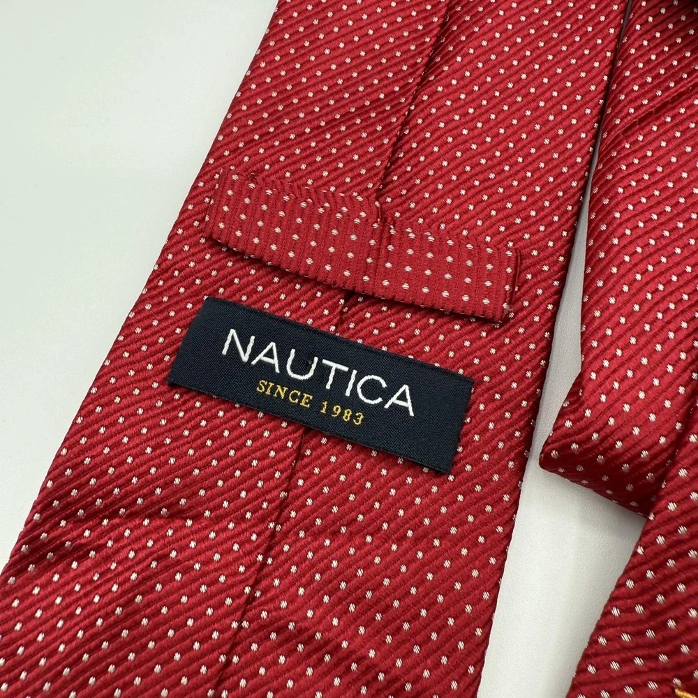 Nautica Ties Neckties Mens 100% Silk Red Navy‎ Geometric Microdot Lot of 2